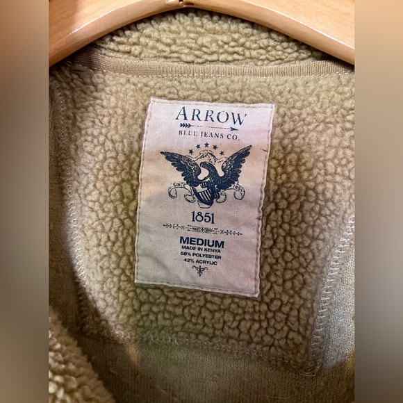 Vintage ✨ Arrow khaki tan brown fuzzy sherpa teddy half zip - Picture 4 of 6